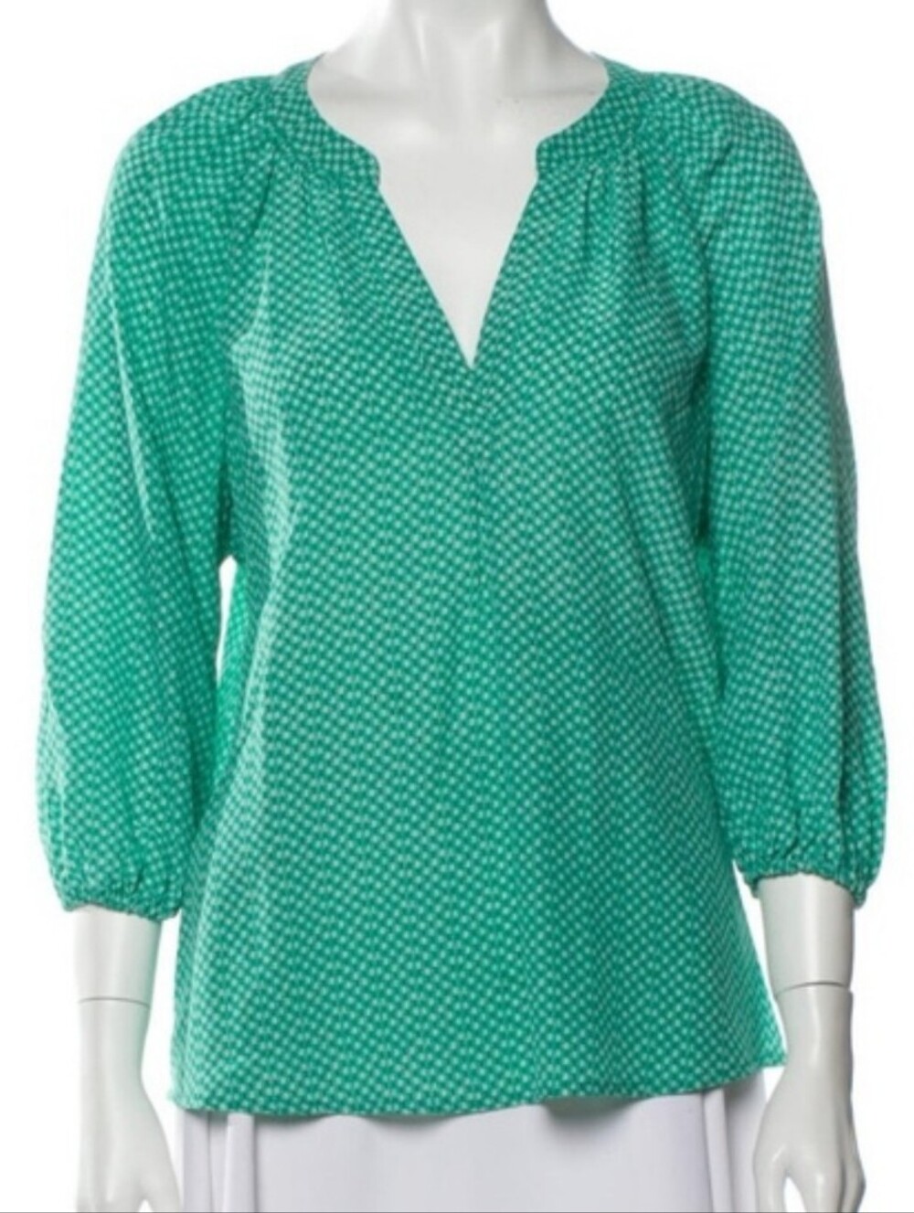 Joie Green Patterned V-Neck Blouse  Women's Top Size Small